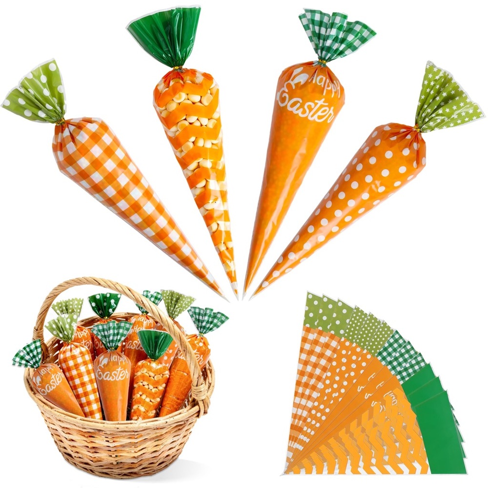 Easter Carrot Cone Party Favor Bags - Orange and Green
